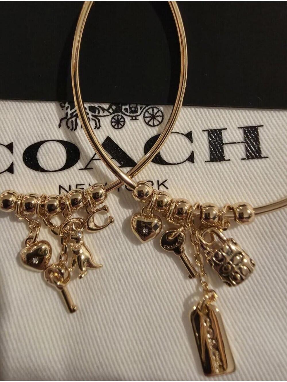 Coach Dangle Multi Charm Large Hoop Gold Tone NWT Authentic 127 MSRP - Picture 4 of 5